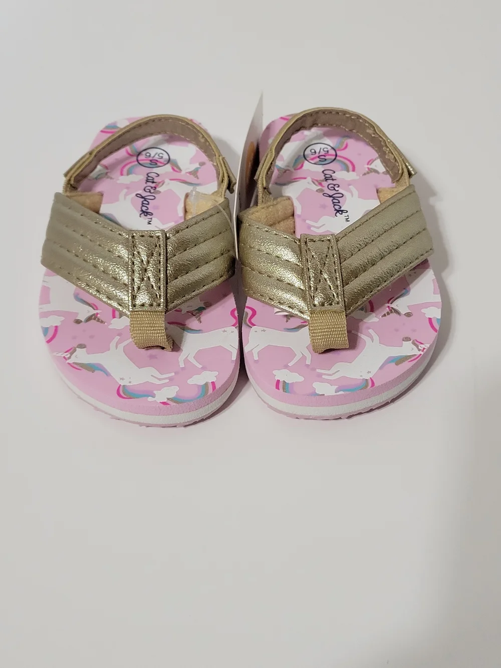 NWT Cat & Jack Toddler Girls Unicorn Flip Flop Sandals Gold Pink Size S 5/6